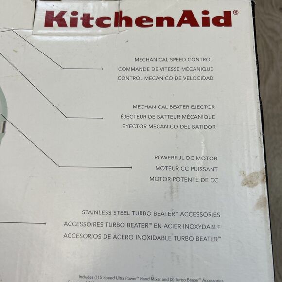 KitchenAid KHM512IC Hand Mixer Ice Blue 5-Speed Stainless Steel Turbo Beater NEW - Picture 3 of 8